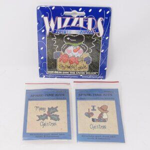Spare Time Kits Christmas Cross Stitch Wizzers Sam Snowman Vintage Lot New DIY
